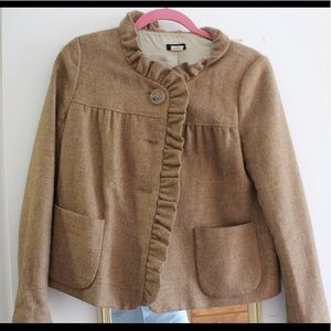 J CREW Tan Ruffle Blazer Jacket with Pockets